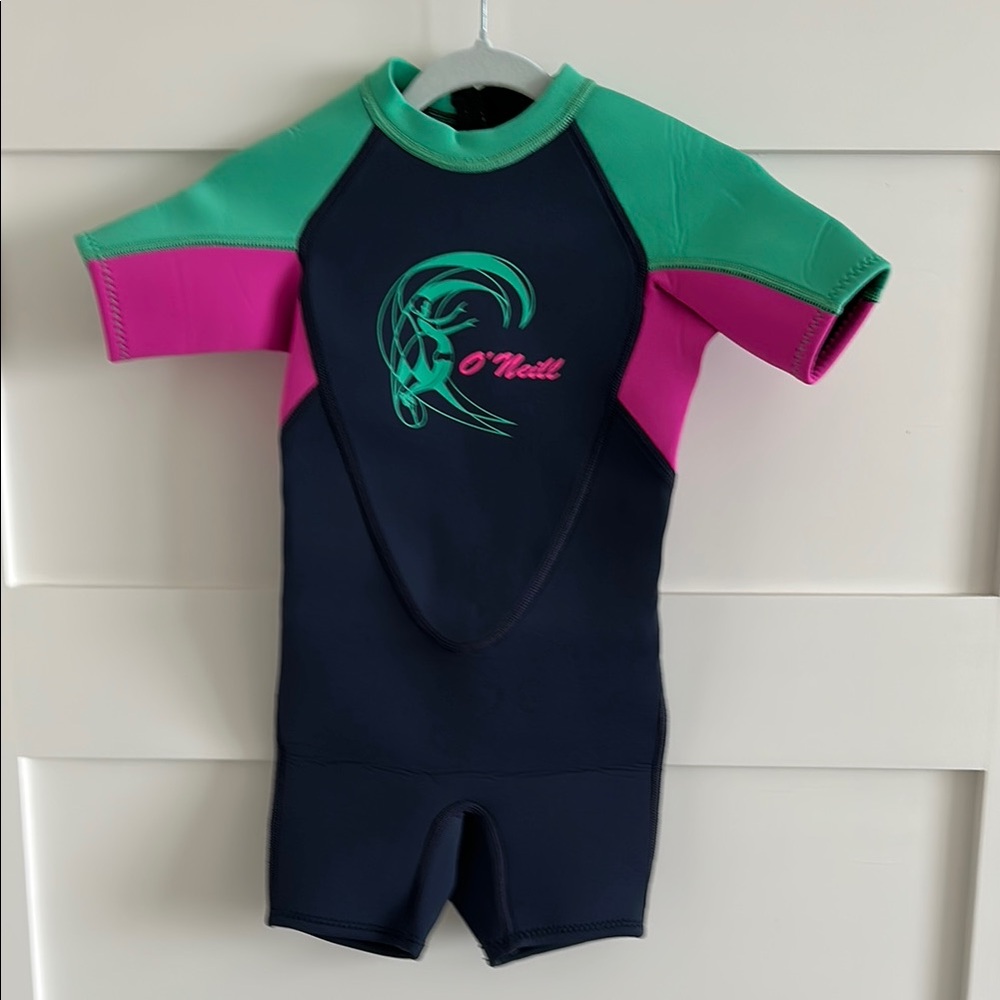 O'Neill Kids Swim Wetsuit - Green, Pink, and Navy